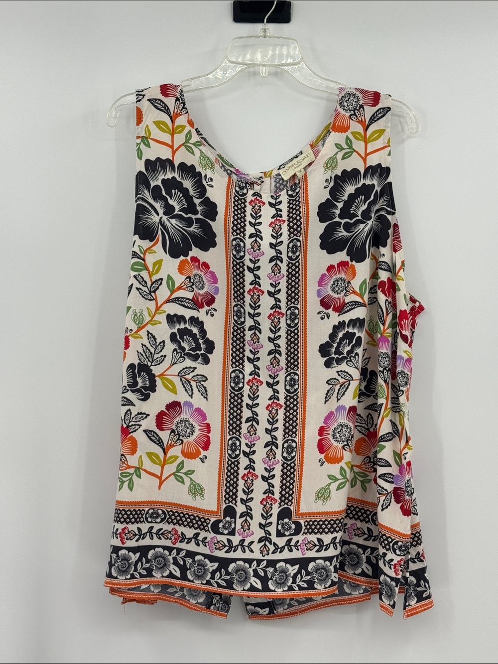 Cynthia Rowley floral Printed Button Back Tank-size 2X